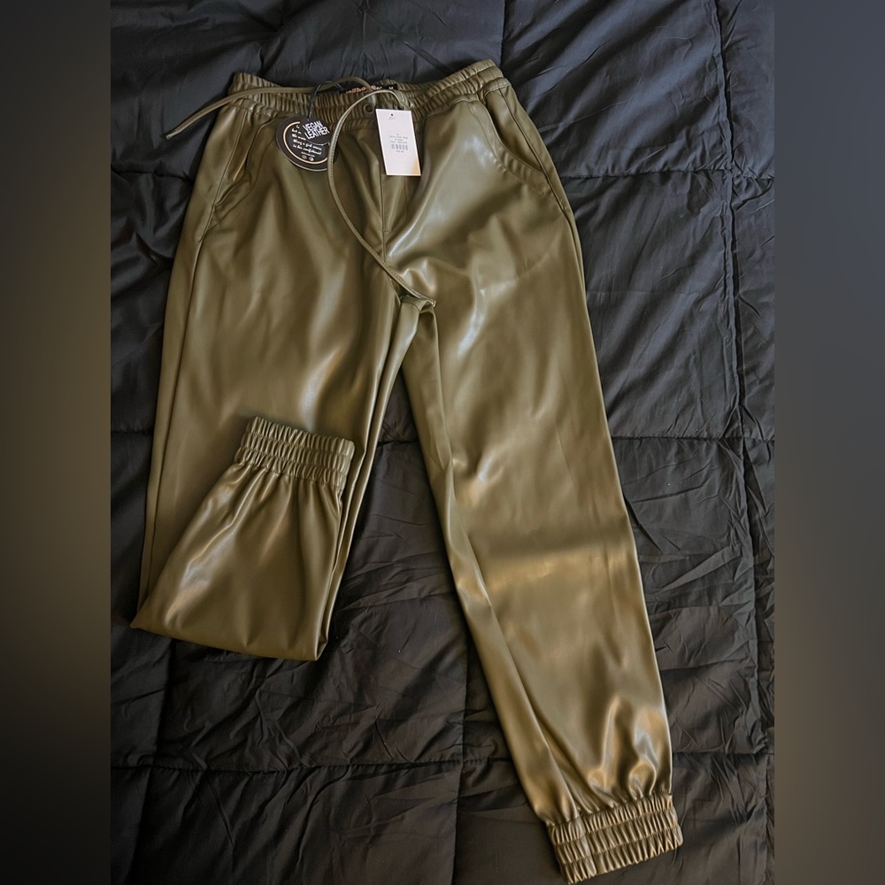 Green leather cargo pants